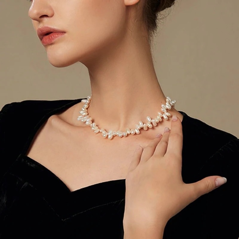 Zara Gold Irregular Baroque Keshi Pearls White Freshwater Pearl Chain Bracelet - Picture 12 of 16
